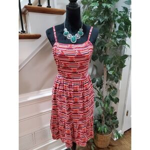 LOFT Womens Red Multicolor Striped Square Neck Sleeveless Knee Length Dress 10